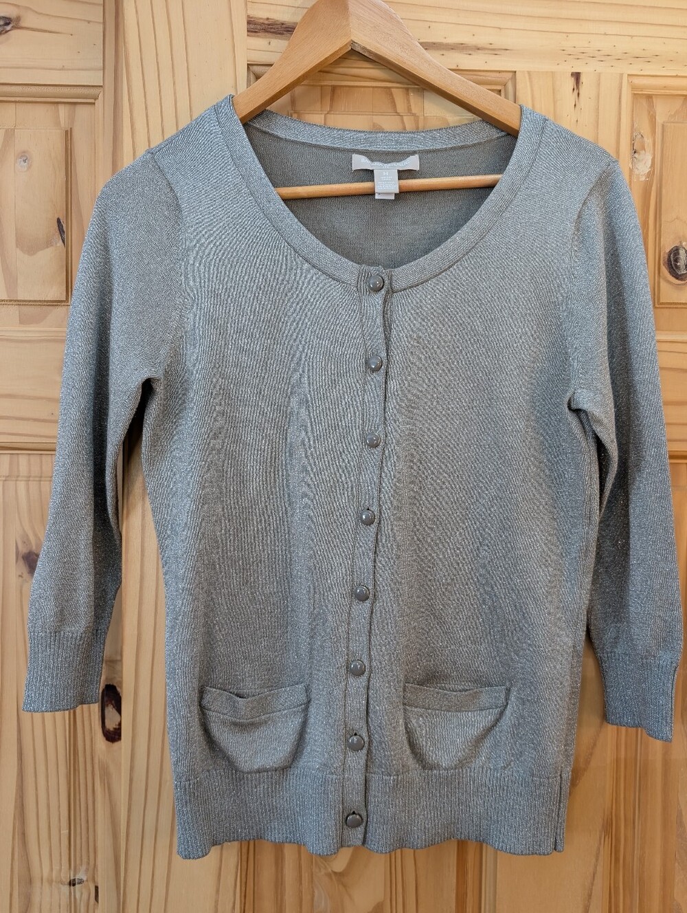 Banana Republic Silver Sparkle Button Down Women's Cardigan Sweater Size Medium